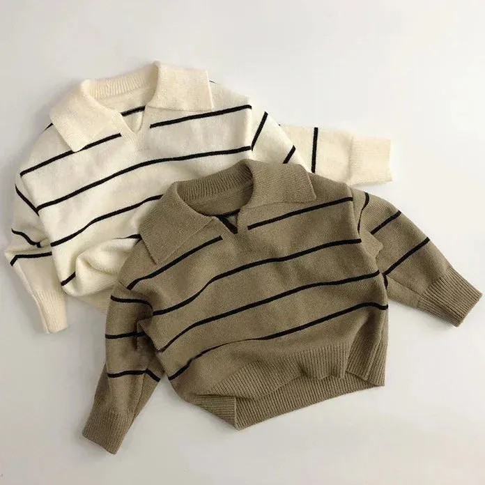 Children's Striped Korean Sweater Spring Autumn V-Neck Pullovers Boys Cotton Turtleneck Sweater Winter Baby Girls Top Clothes