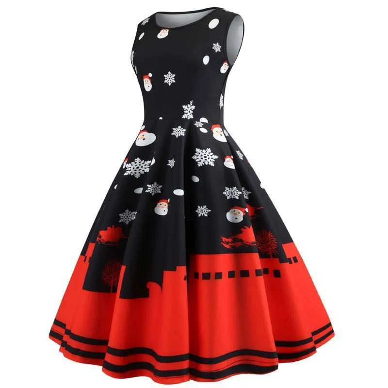 Christmas Costume Dress Women Vintage Sleeveless Dress