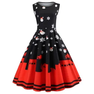 Christmas Costume Dress Women Vintage Sleeveless Dress