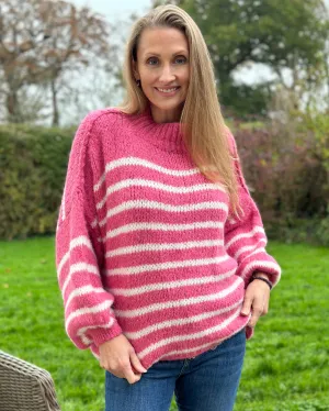 Chunky Knit Striped Jumper - Pink