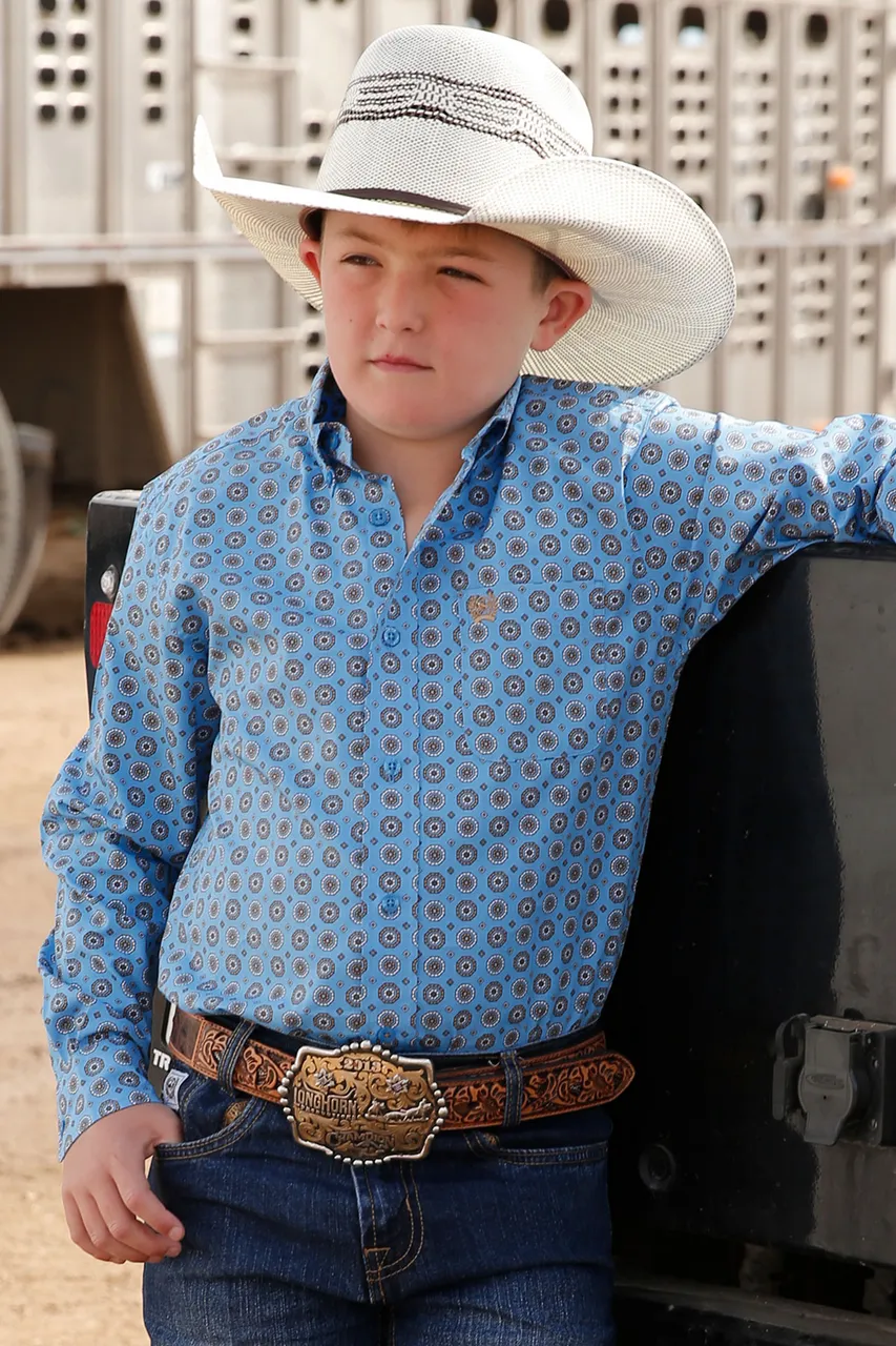 Cinch Boy's Blue Geometric Button Down Western Shirt