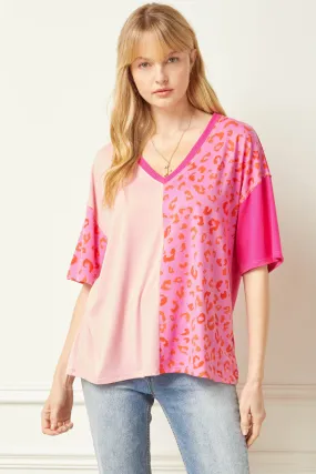 Color Block Leopard Top, Pink