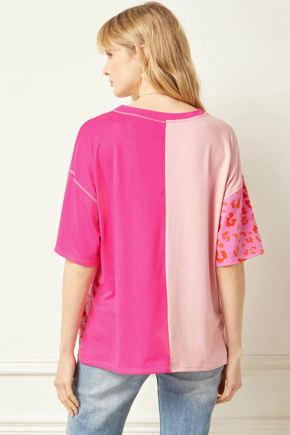 Color Block Leopard Top, Pink