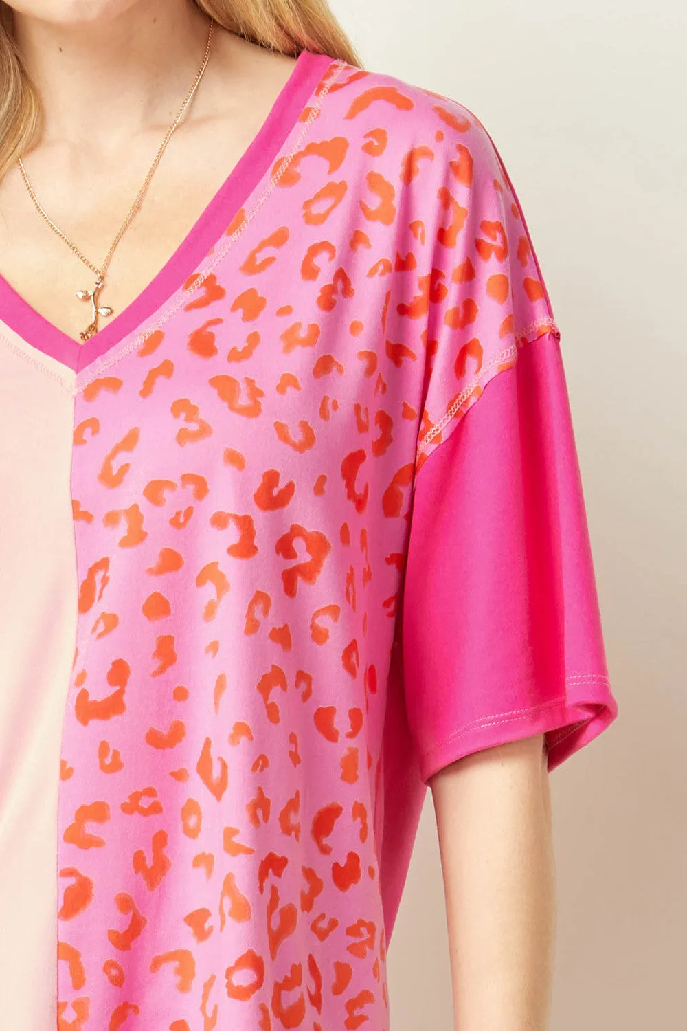 Color Block Leopard Top, Pink