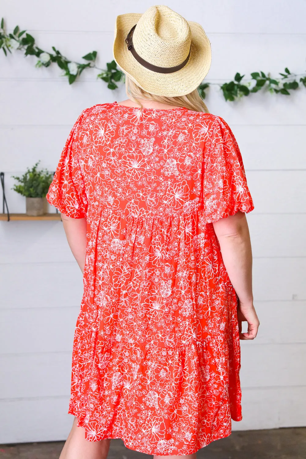 Coral Floral Button Down Midi Dress