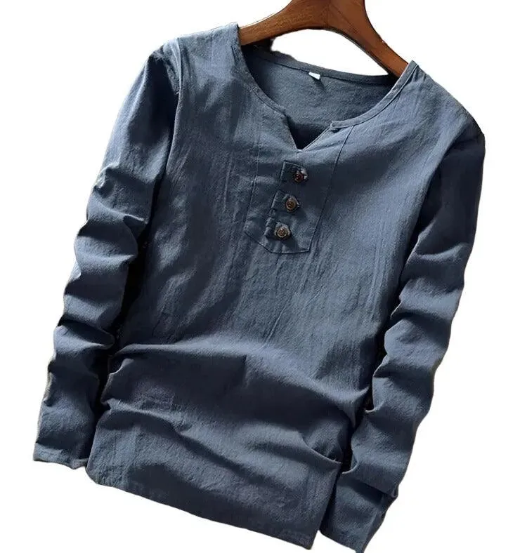 Cotton Long Sleeve T-shirt with Three Button Detail