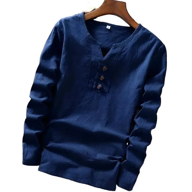 Cotton Long Sleeve T-shirt with Three Button Detail