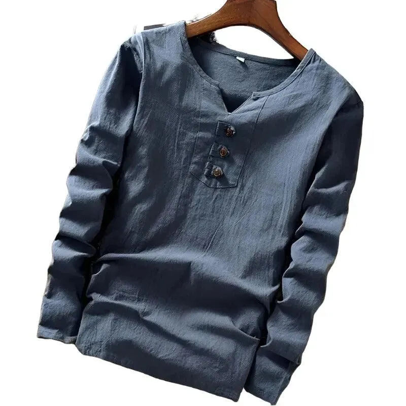 Cotton Long Sleeve T-shirt with Three Button Detail