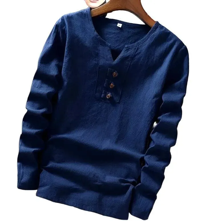 Cotton Long Sleeve T-shirt with Three Button Detail