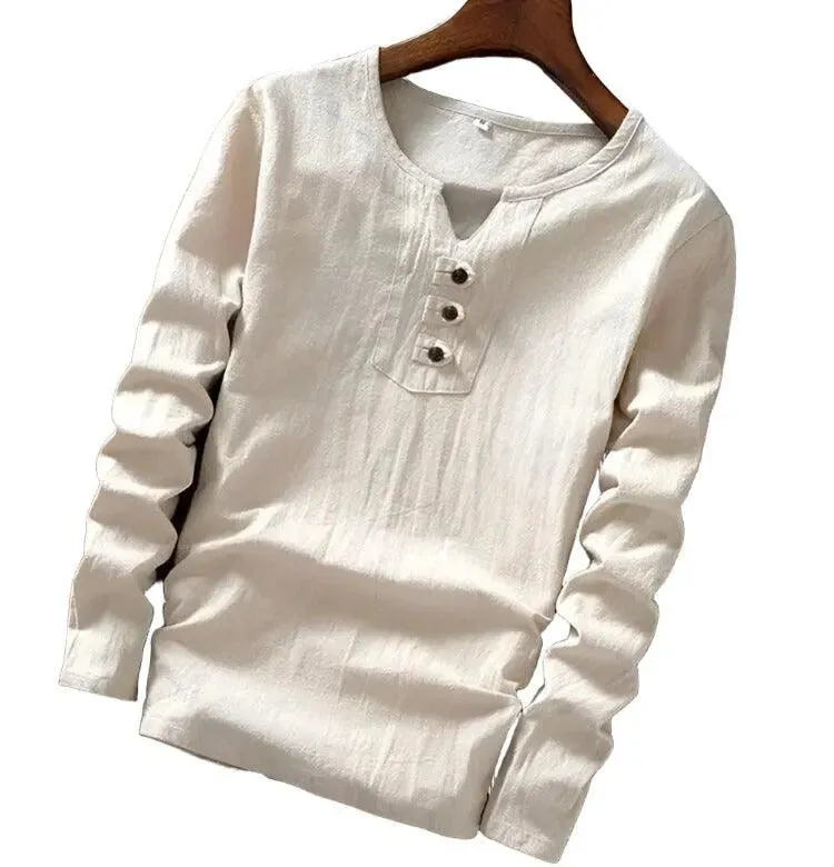 Cotton Long Sleeve T-shirt with Three Button Detail