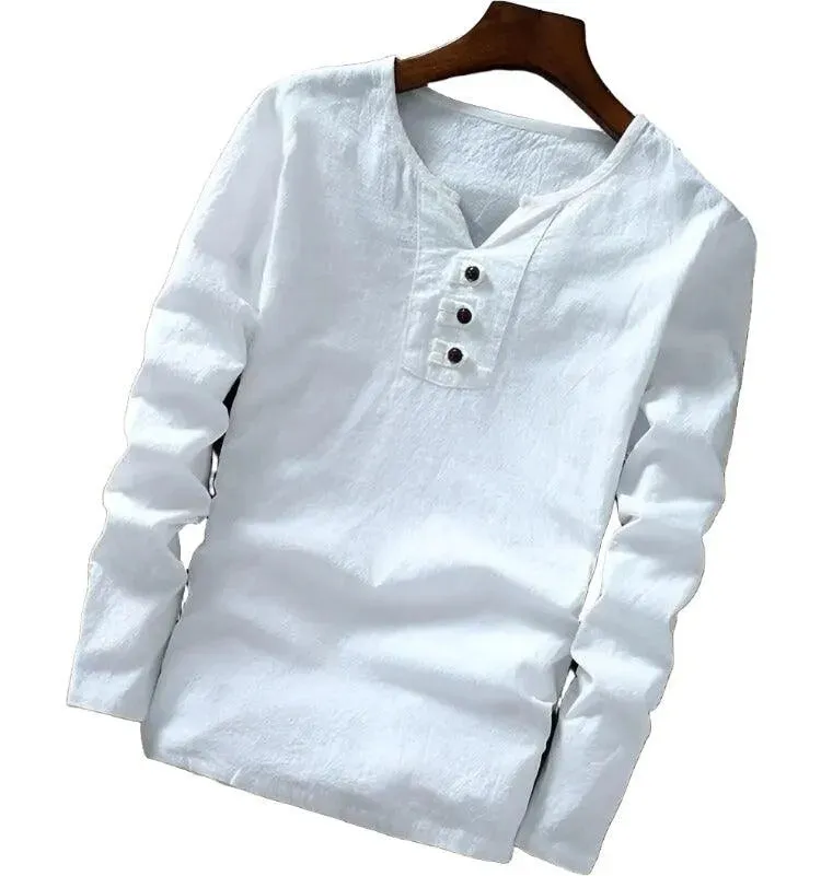 Cotton Long Sleeve T-shirt with Three Button Detail