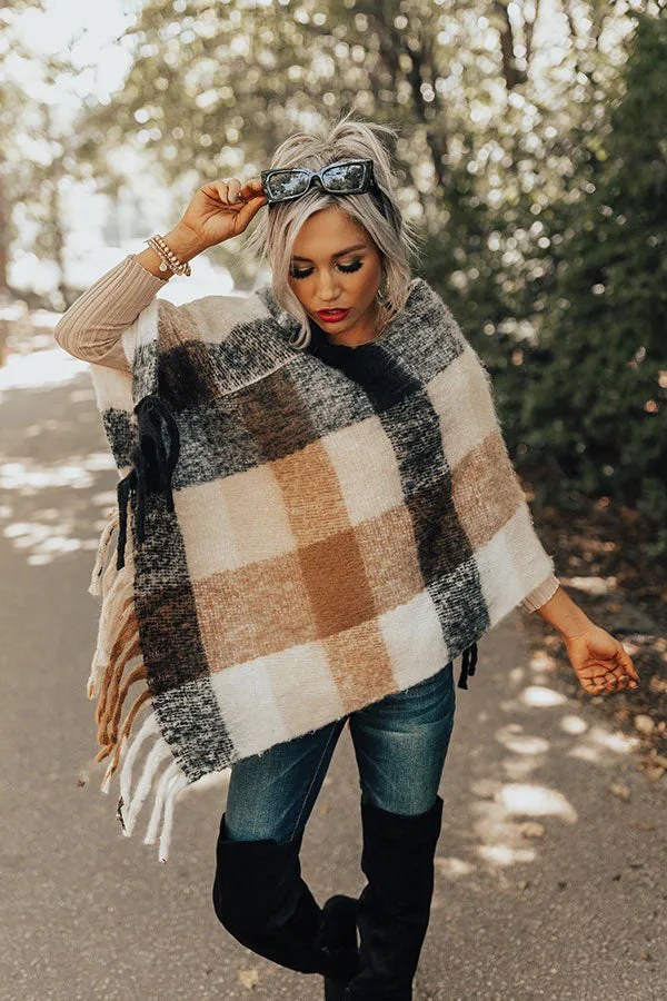 Cozy Debut Plaid Poncho In Camel