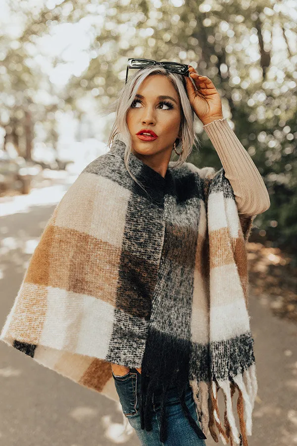 Cozy Debut Plaid Poncho In Camel