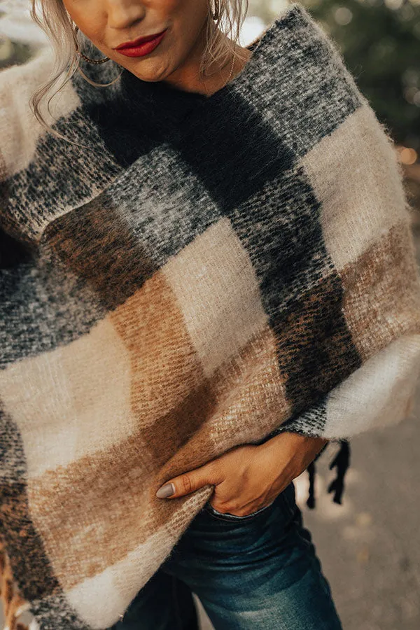 Cozy Debut Plaid Poncho In Camel