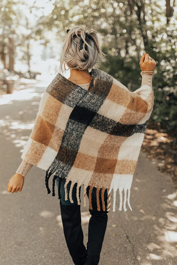 Cozy Debut Plaid Poncho In Camel