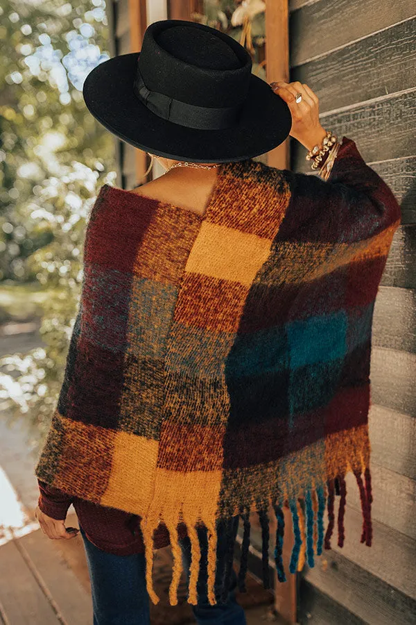 Cozy Debut Plaid Poncho In Maroon