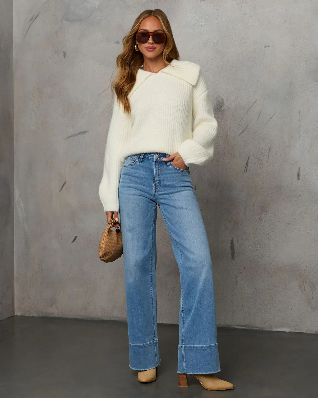 Cozy Glow Ribbed Wide Collar Sweater