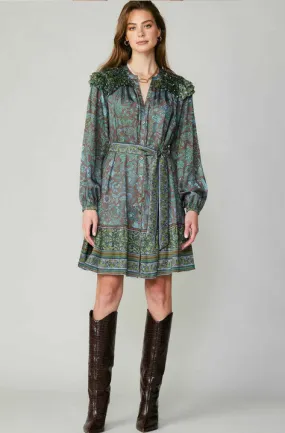 Current Air - Button Down Dress w Ruffles TEAL/BROWN