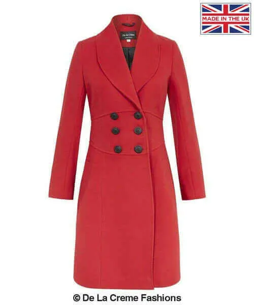 De La Creme - Womens Slim Fit Double Breasted Roll Collared Coat