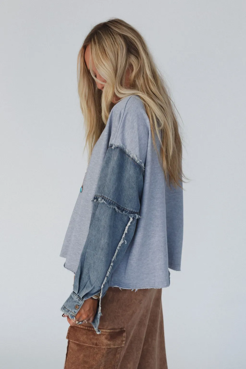 Denim Dream Pullover Top - Heather Gray