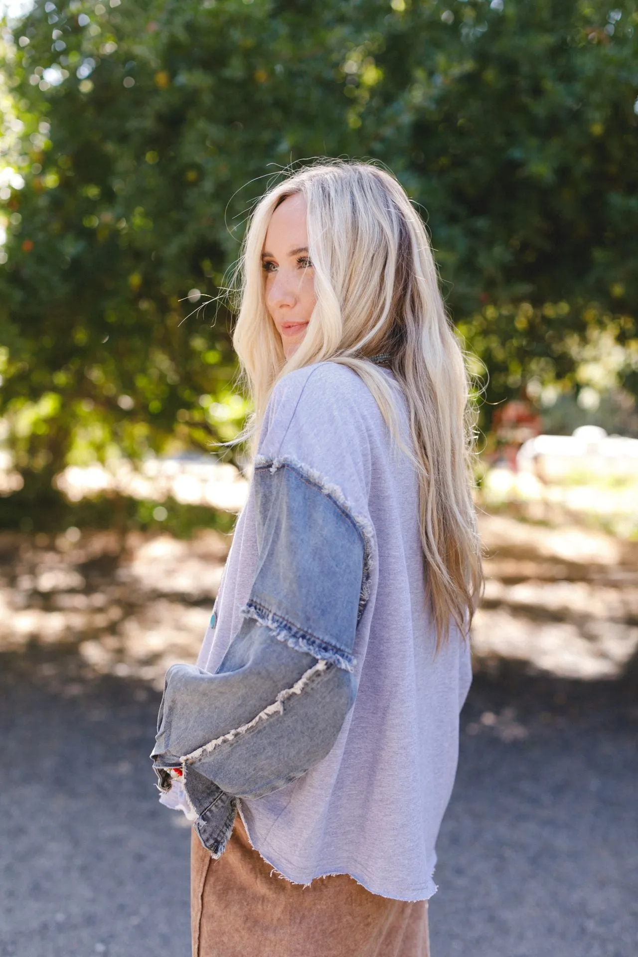 Denim Dream Pullover Top - Heather Gray