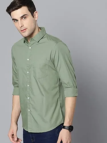 Dennis Lingo Men's Solid Dusty Green Casual Shirt (C301_Dusty Green_L)