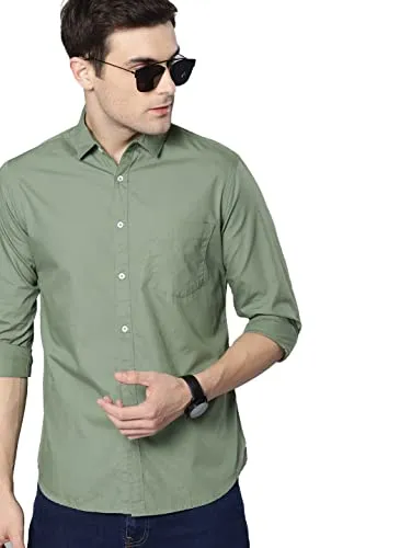 Dennis Lingo Men's Solid Dusty Green Casual Shirt (C301_Dusty Green_L)