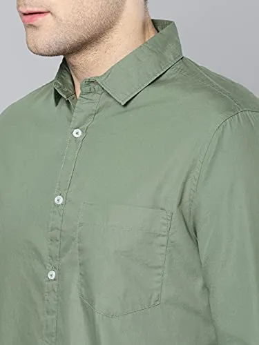 Dennis Lingo Men's Solid Dusty Green Casual Shirt (C301_Dusty Green_L)