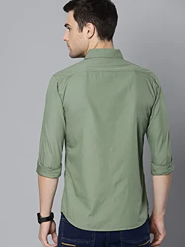 Dennis Lingo Men's Solid Dusty Green Casual Shirt (C301_Dusty Green_L)