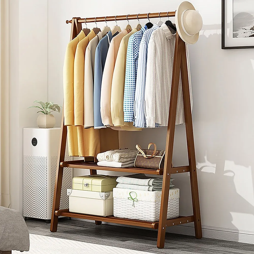 Eco-Friendly Bamboo Clothes Rack with Shelves - Dark Wood