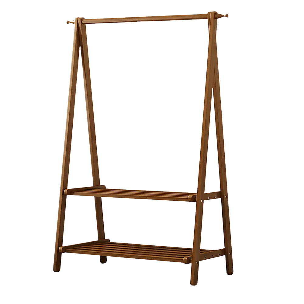 Eco-Friendly Bamboo Clothes Rack with Shelves - Dark Wood