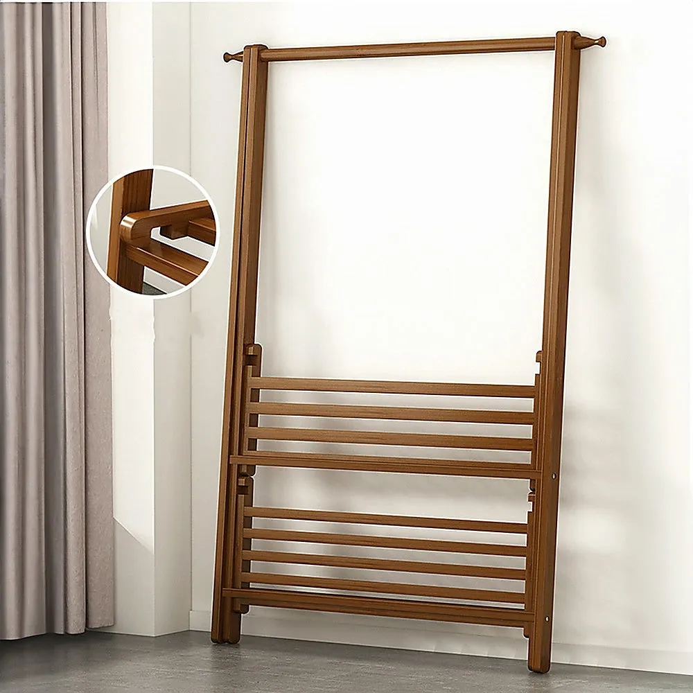 Eco-Friendly Bamboo Clothes Rack with Shelves - Dark Wood