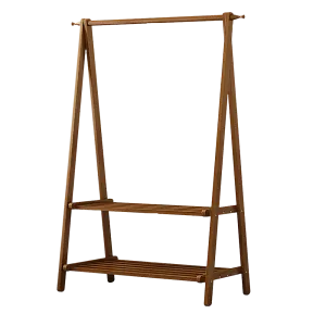 Eco-Friendly Bamboo Clothes Rack with Shelves - Dark Wood