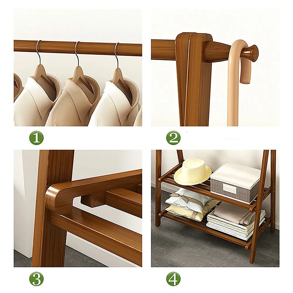 Eco-Friendly Bamboo Clothes Rack with Shelves - Dark Wood