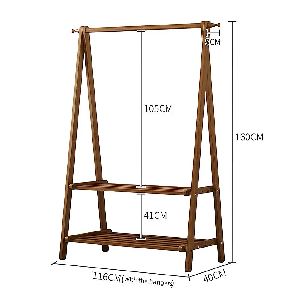 Eco-Friendly Bamboo Clothes Rack with Shelves - Dark Wood