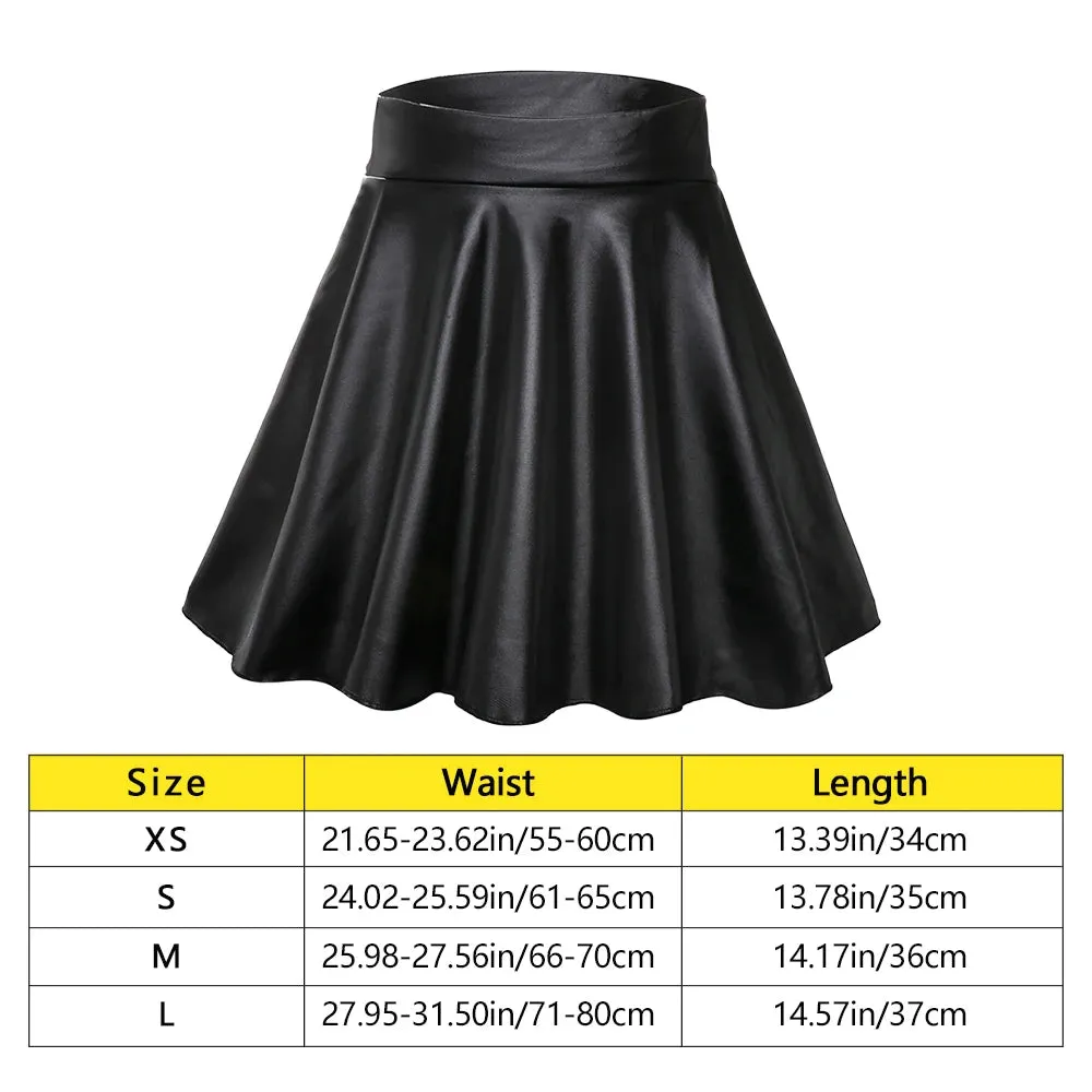 Elastic High Waist Faux Leather Skater Trendy Comfortable Stylish Chic Mini Skirt