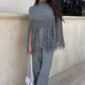 Eleanor Fringe Knitted Cape Top