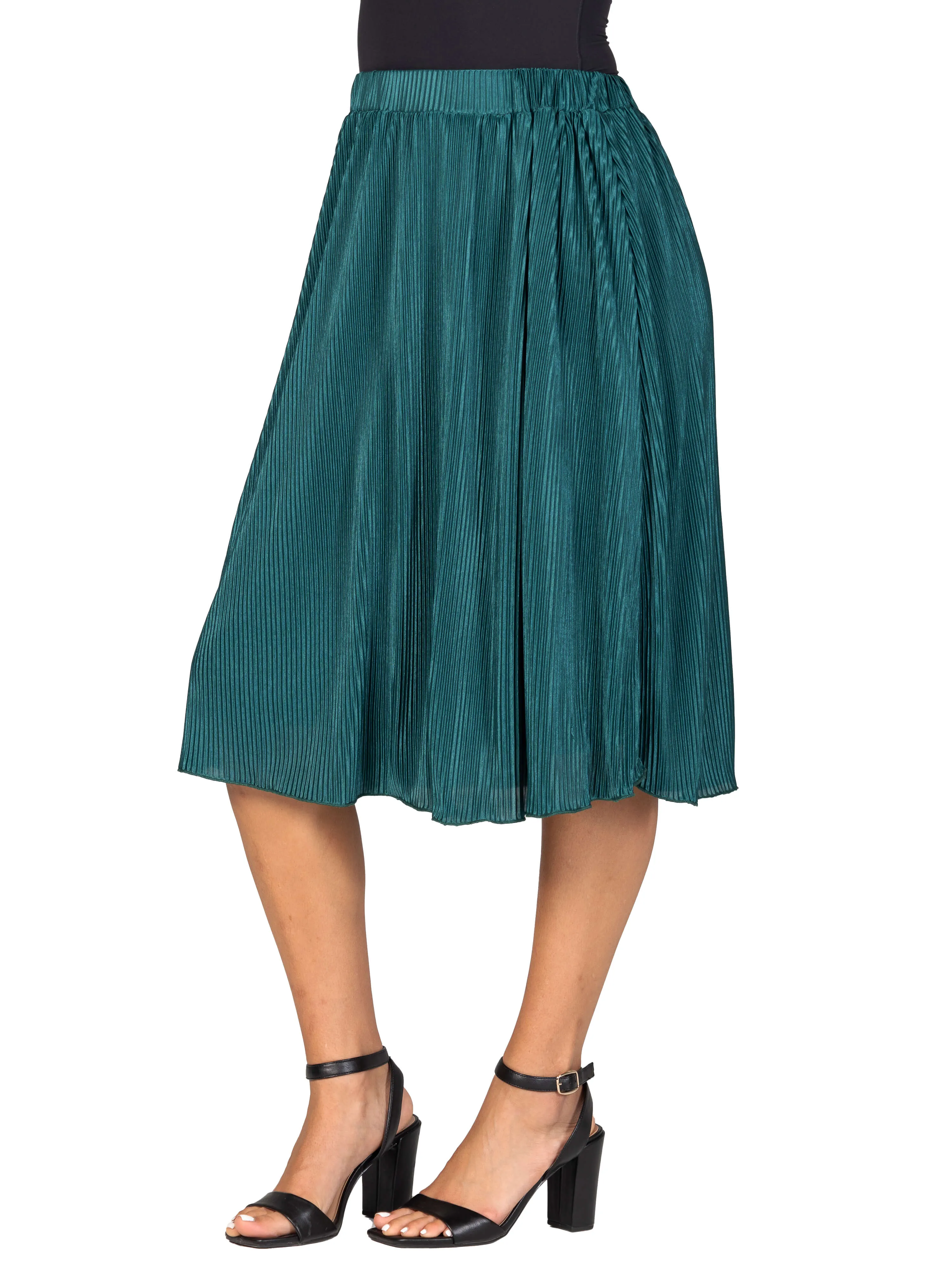 Elegant Accordion Pleated Elastic Waistband Party Midi Skirt