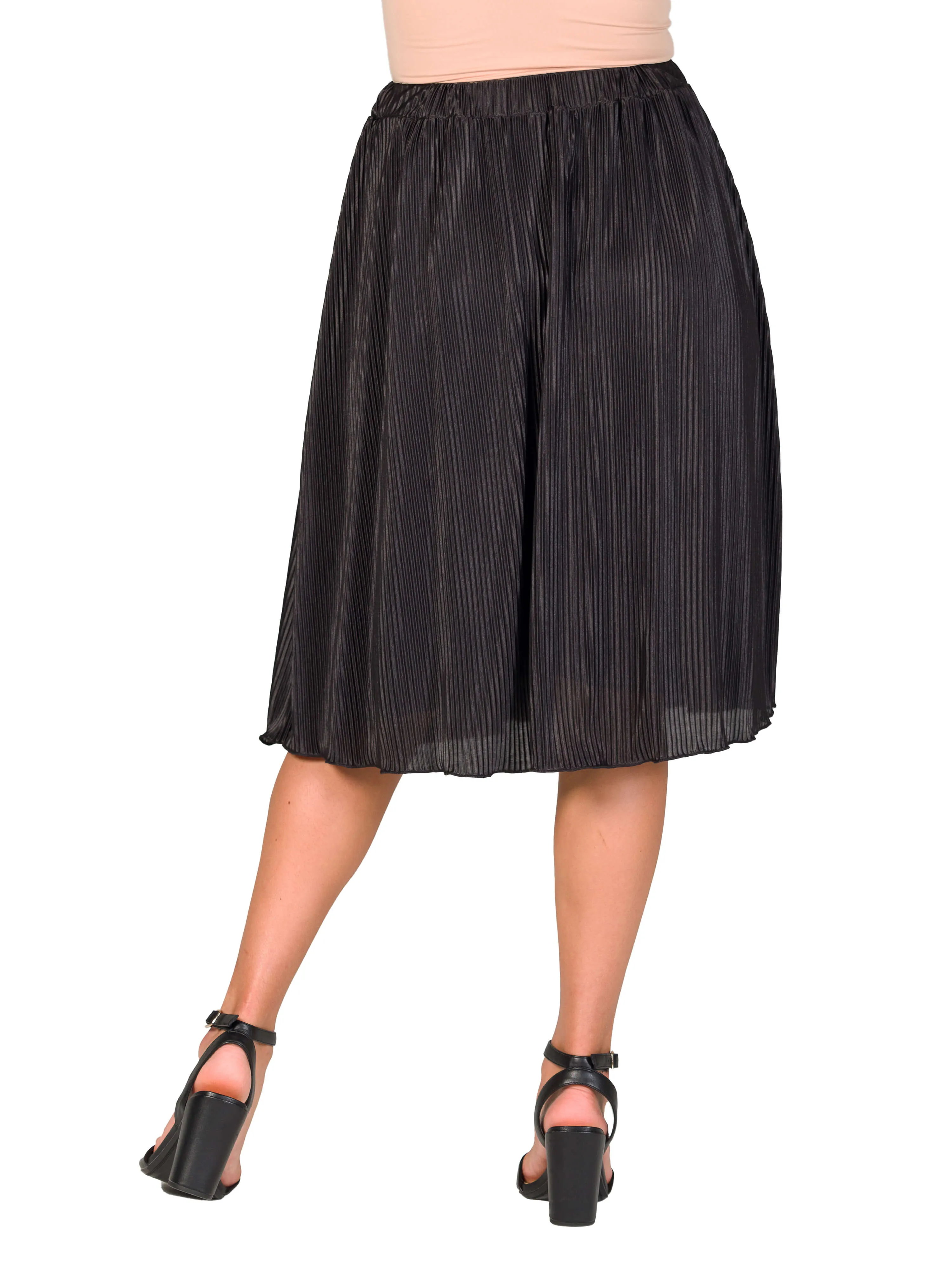 Elegant Accordion Pleated Elastic Waistband Party Midi Skirt