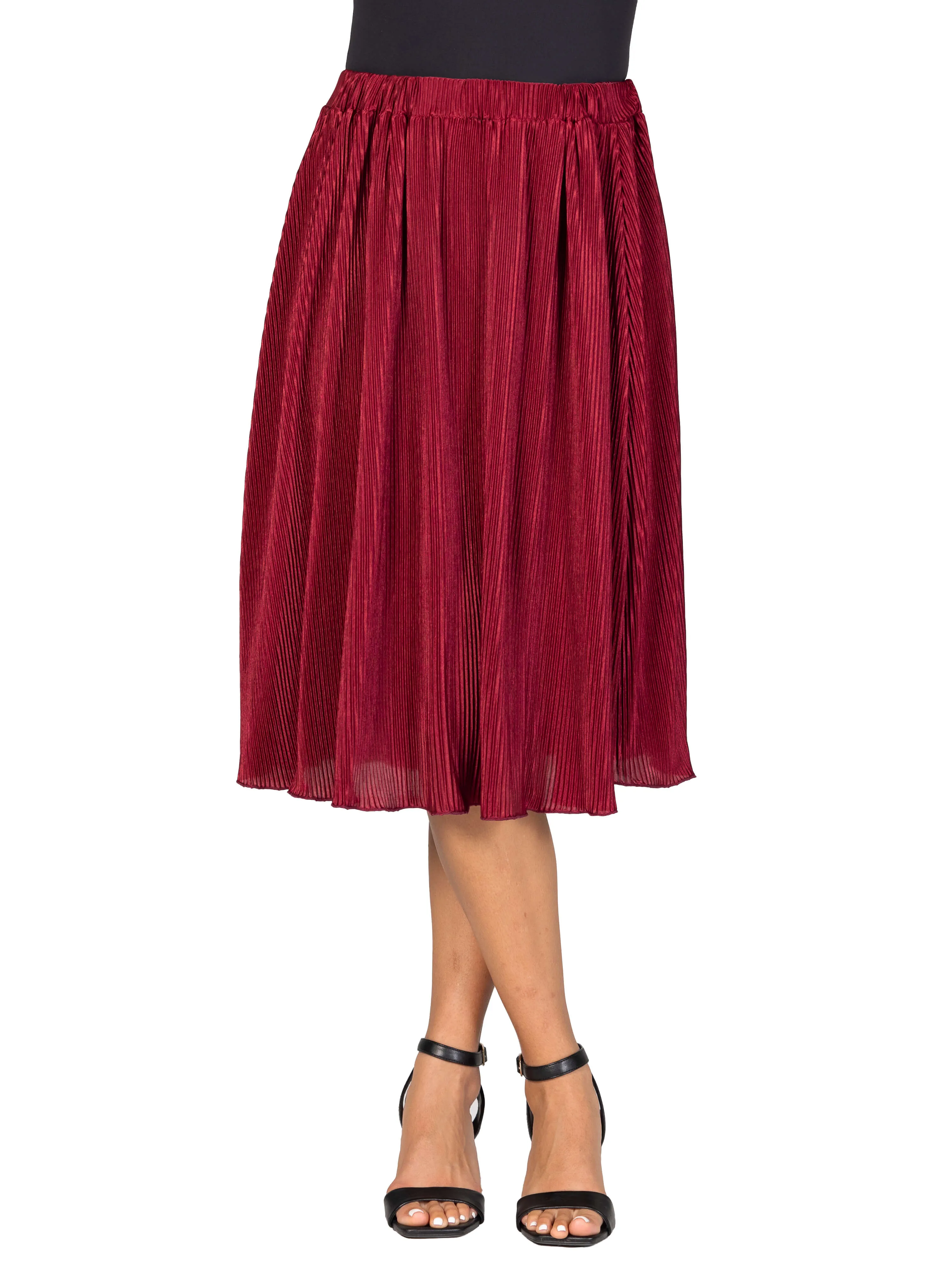 Elegant Accordion Pleated Elastic Waistband Party Midi Skirt