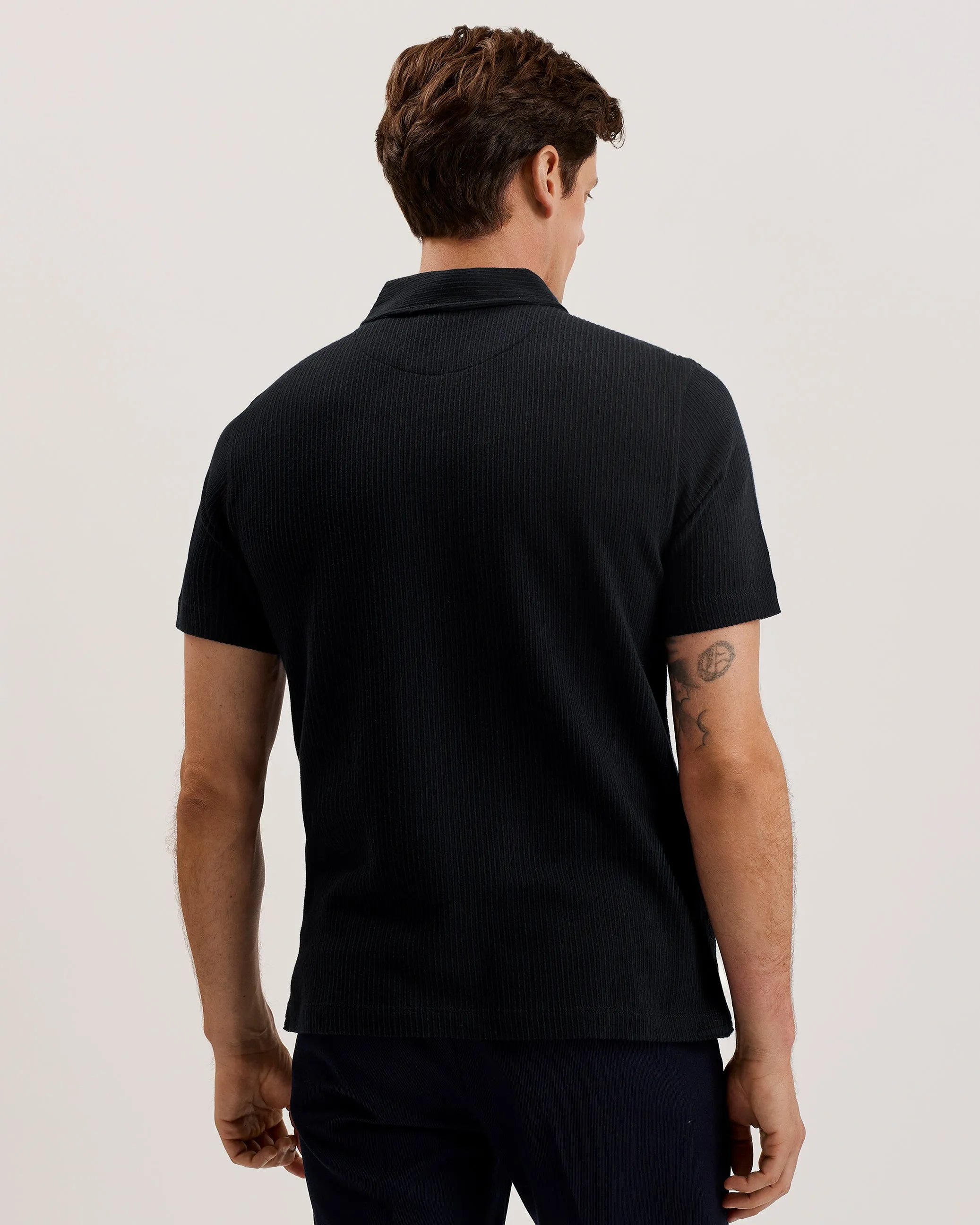 Elgrave Ss Regular Textured Half-Zip Polo Navy