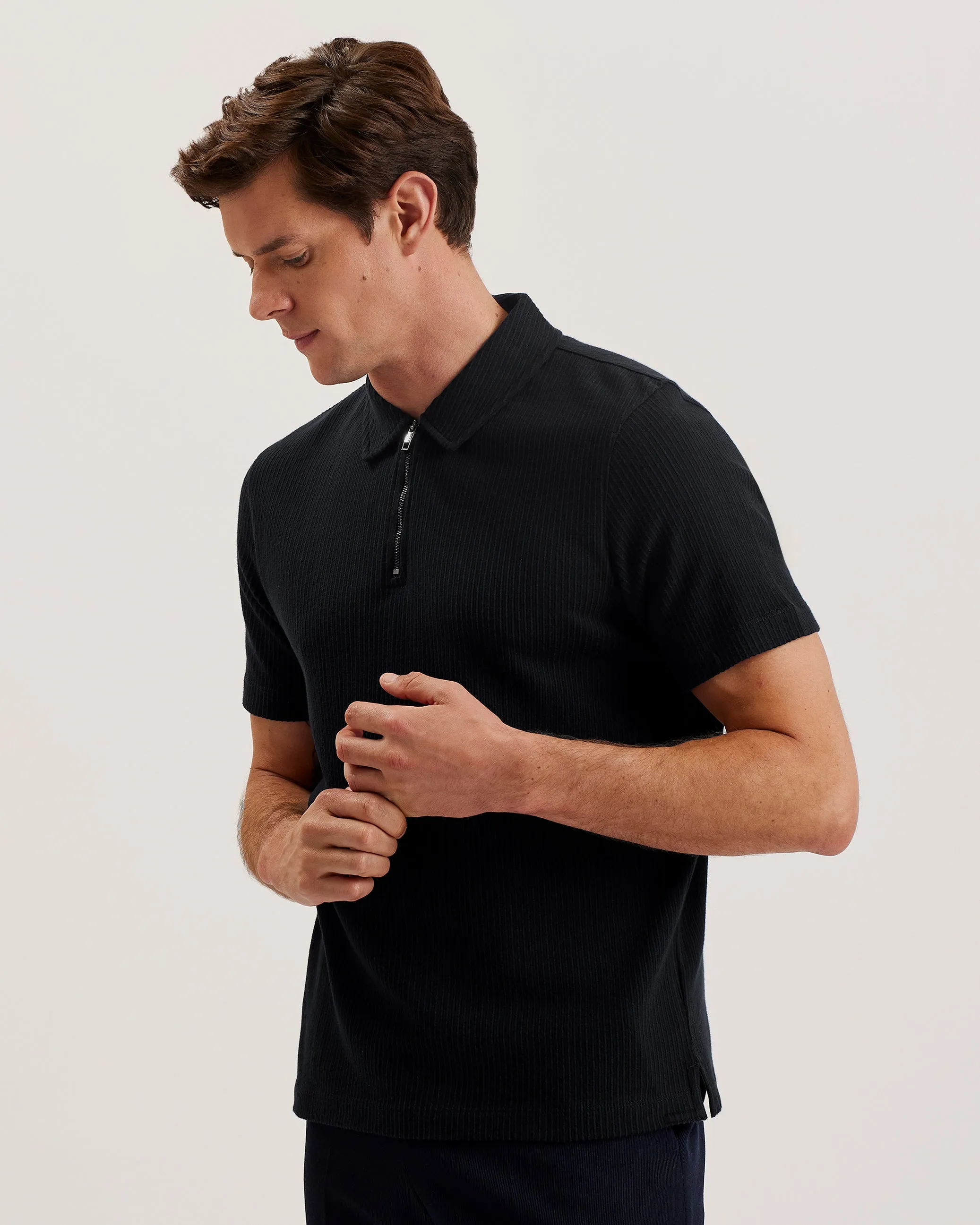 Elgrave Ss Regular Textured Half-Zip Polo Navy