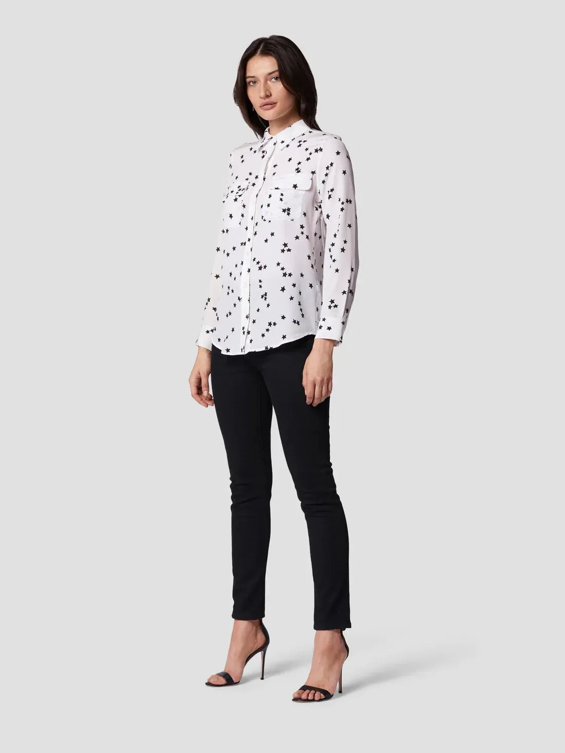 EQUIPMENT Slim Signature Silk Shirt - BRIGHT WHITE STAR PRINT