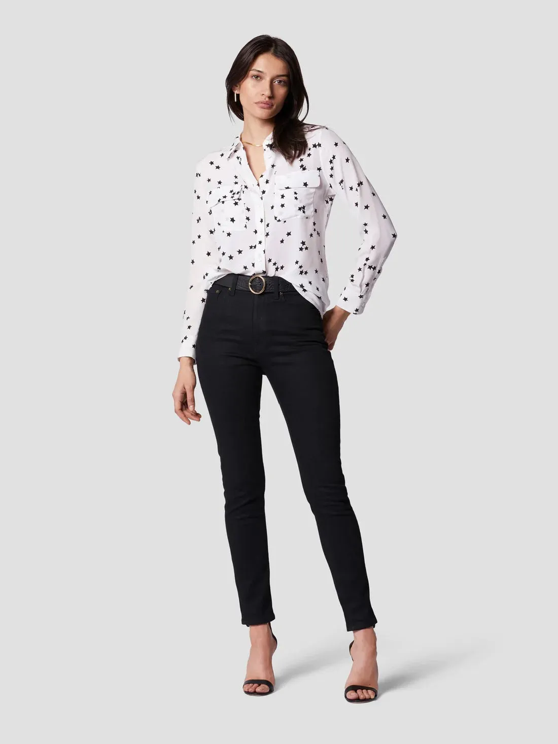 EQUIPMENT Slim Signature Silk Shirt - BRIGHT WHITE STAR PRINT