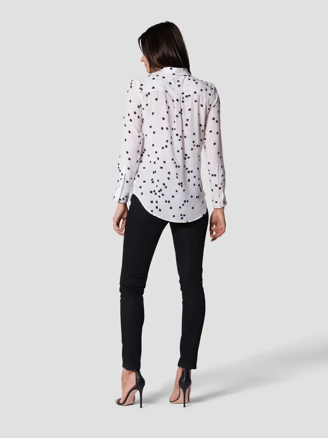 EQUIPMENT Slim Signature Silk Shirt - BRIGHT WHITE STAR PRINT