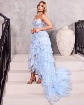 Esme Ruffle Gown - Light Blue