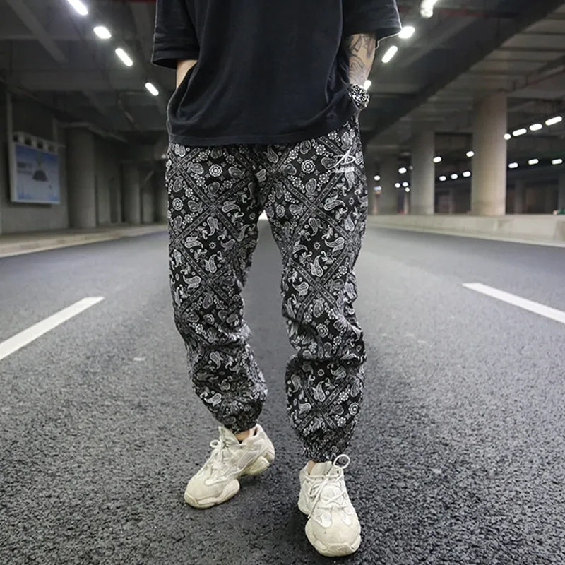 Ethnic Elastic Waist Loose Jogger Pants