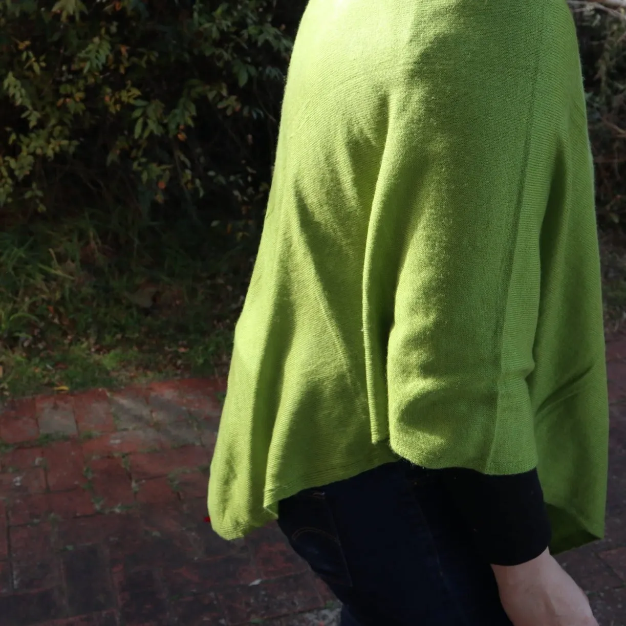 Fair Trade V Neck Cashmere Poncho - Green