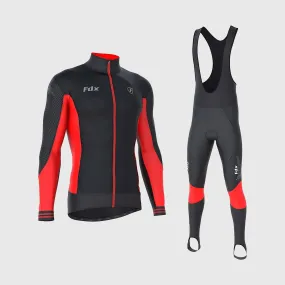 Fdx Men's & Boy's Set Thermodream Thermal Roubaix Long Sleeve Cycling Jersey & Bib Tights - Red