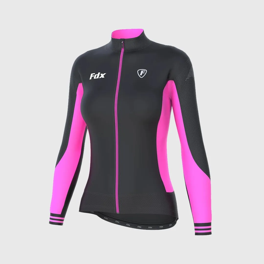 Fdx Women's & Girl's Set Thermodream Thermal Super Roubaix Pink Cycling Jersey & Bib Tights